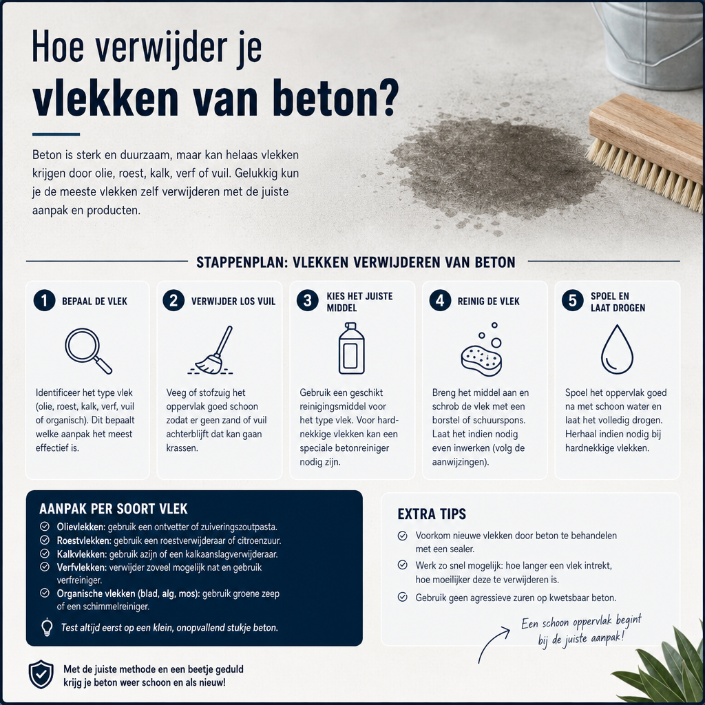 Hoe verwijder je vlekken van beton?