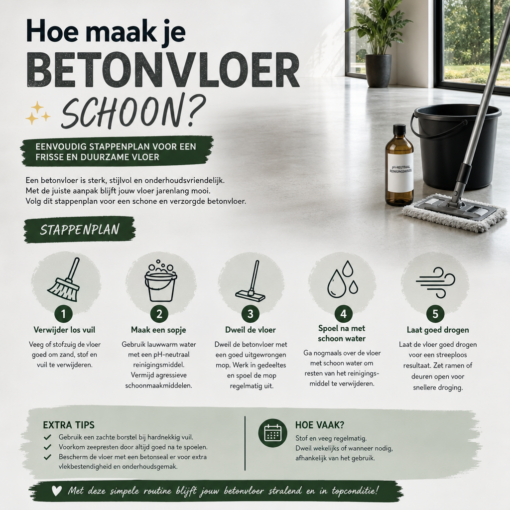 Hoe maak je betonvloer schoon?