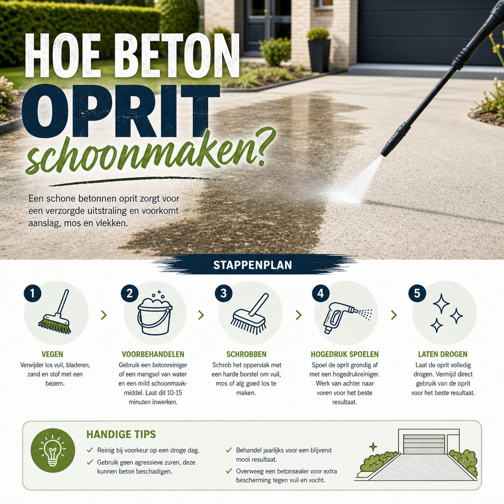 Hoe beton oprit schoonmaken?