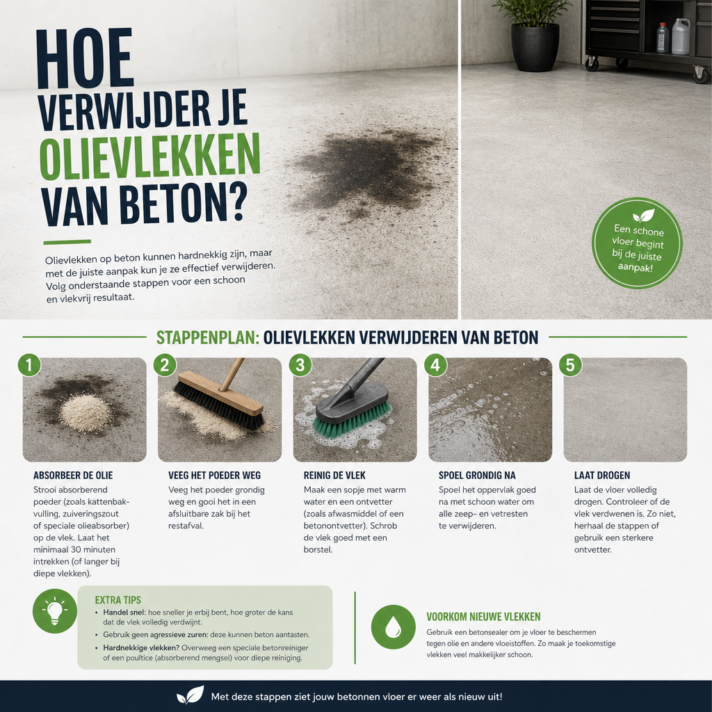 Hoe verwijder je olievlekken van beton?