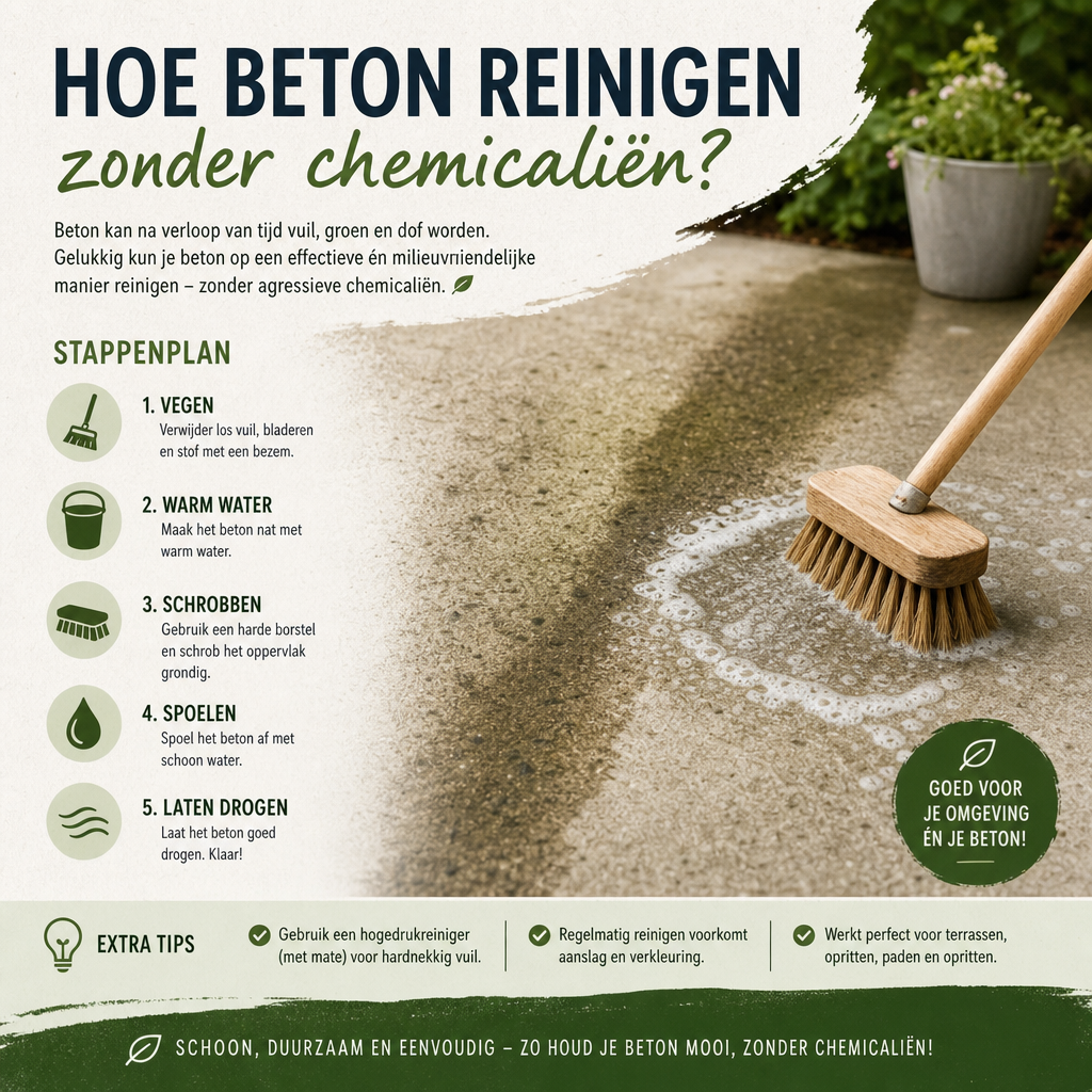 Hoe beton reinigen zonder chemicaliën?