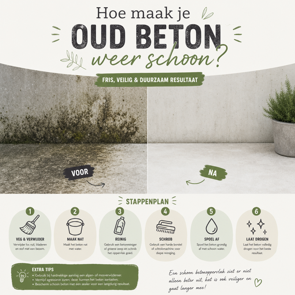 Hoe maak je oud beton weer schoon?